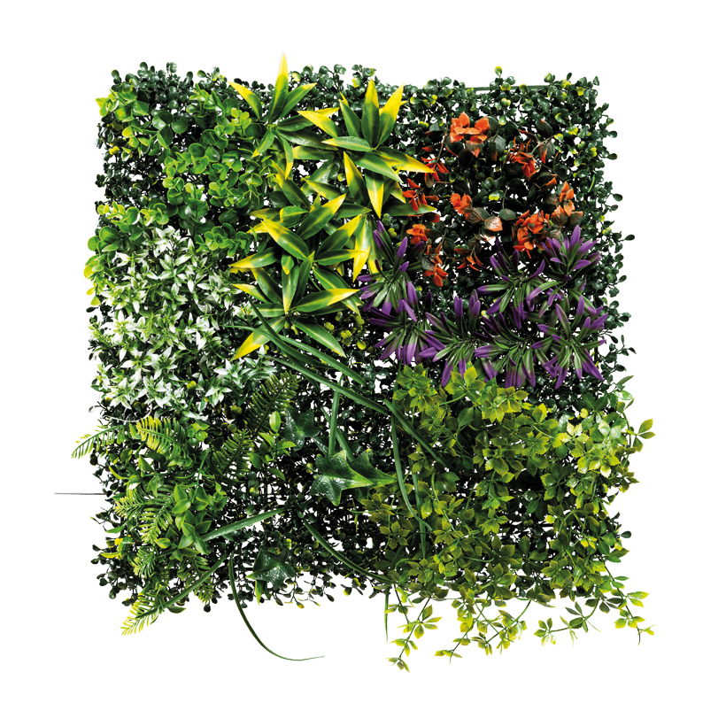 Grass panel, 50x50cm out of plastic, with various leafy plants