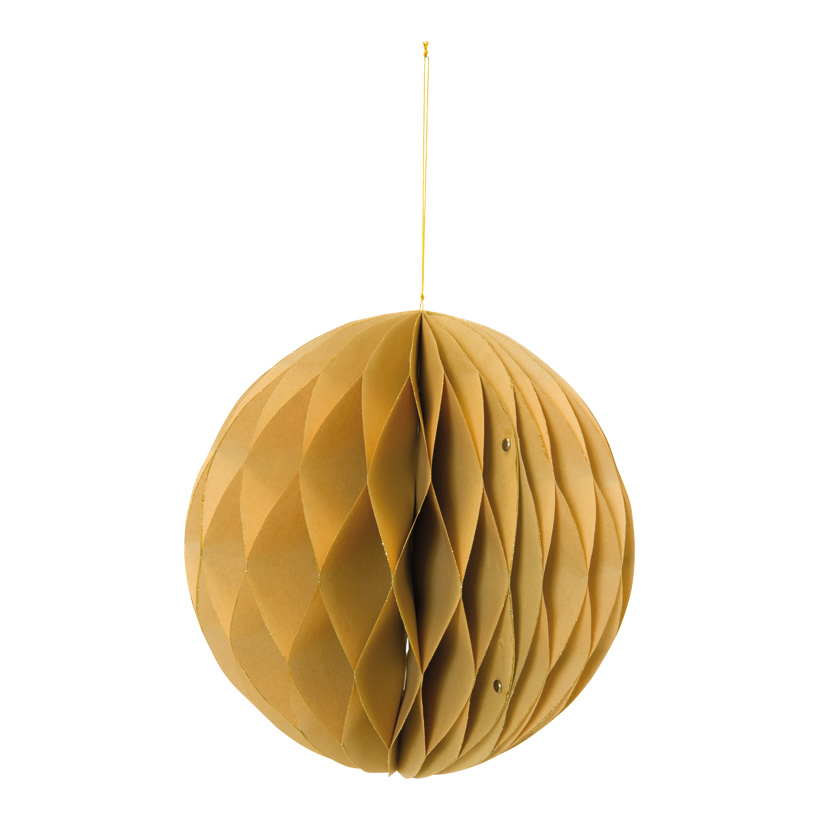 Wabenkugel, 30cm faltbar, mit Hänger, aus Papier, mit gold glitzernden Rändern, mit Magnetverschluss