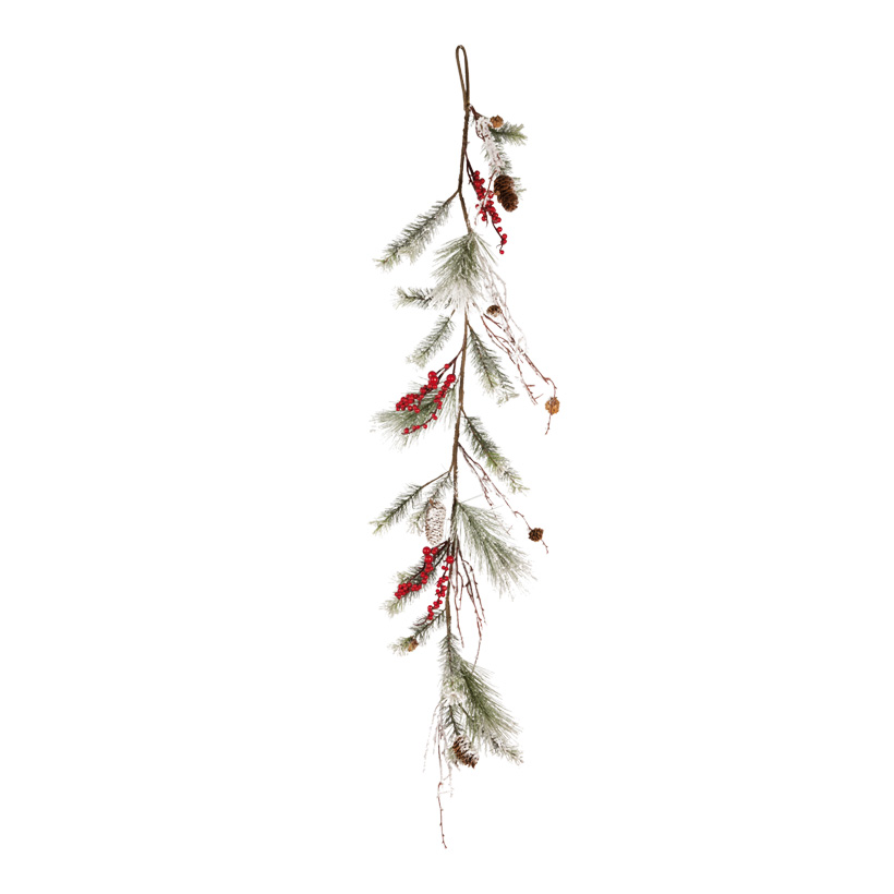 Fir garland, 150cm, iced, with red berries