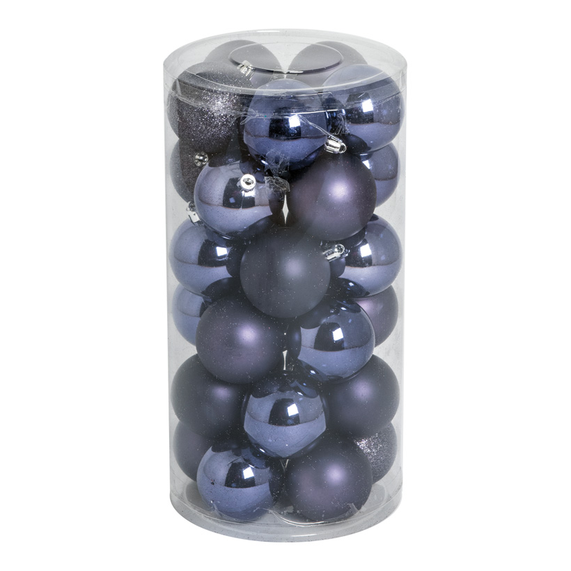 30 Boules de Noël, violet, Ø 6cm en plastique, sous blister, 12x brillant, 12x mat, 6x scintillant