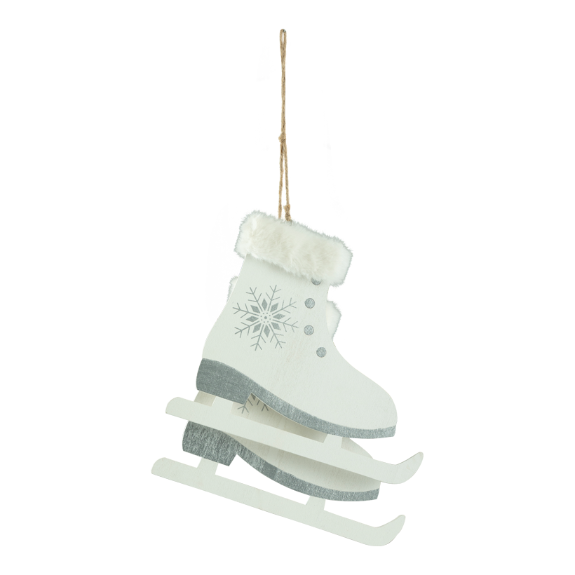 Paire de patins à glace, 25x21cm en bois/fausse fourrure, plat, avec suspension