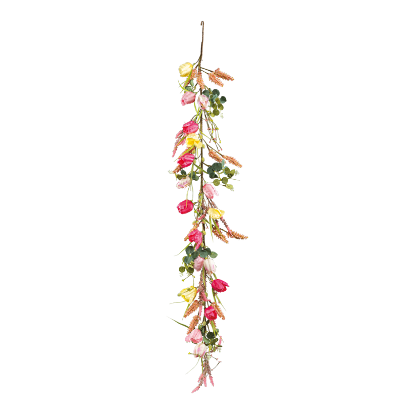Blumengirlande, 150cm mit Tulpen und Eukalyptus, aus Kunststoff/Kunstseide, biegsam