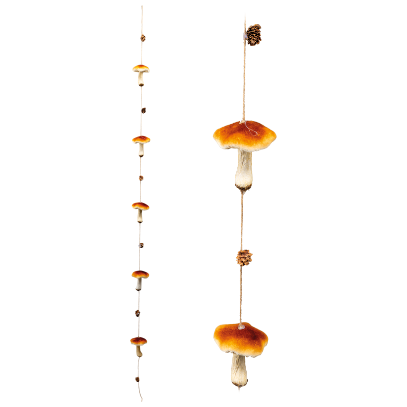 Boletus garland, 180cm Pilze ca.8x8cm, Zapfen ca. 3x2cm 5-fold, out of styrofoam, with real pine cones