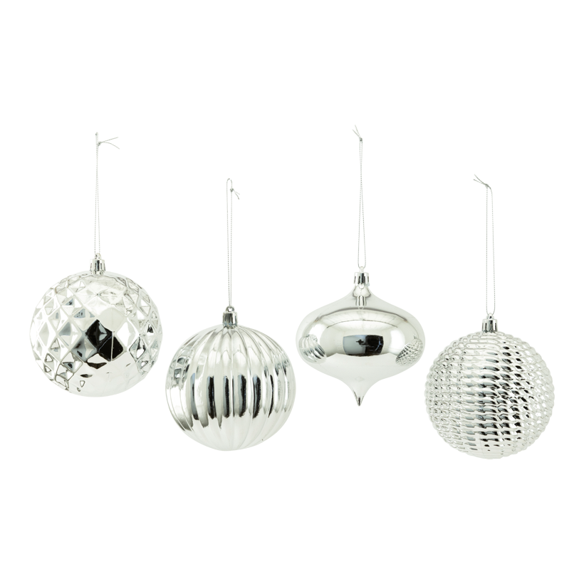 Ornamente, 10cm im 4-er Set, aus Kunststoff, mit Hänger