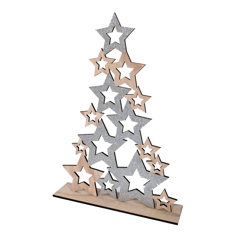 Holzbaum, 60cm aus Sternkonturen, mit Bodenplatte, beglittert