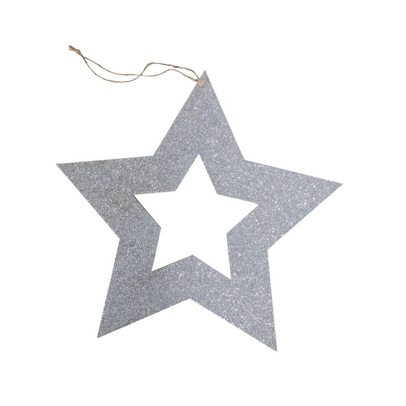 Contour d'étoile, Ø 35cm avec suspension, avec glitter, en bois