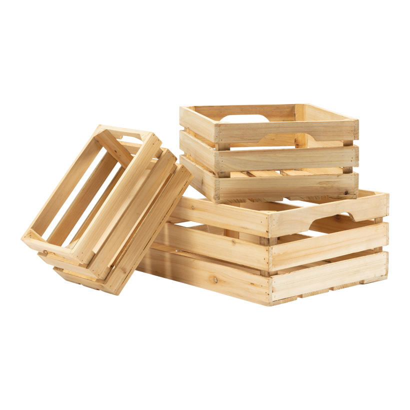 Caisses en bois en set, 40x30x15cm, 30x25x14cm 25x15x12,5cm 3-fois, en bois de sapin, s'emboîtant les uns dans les autres