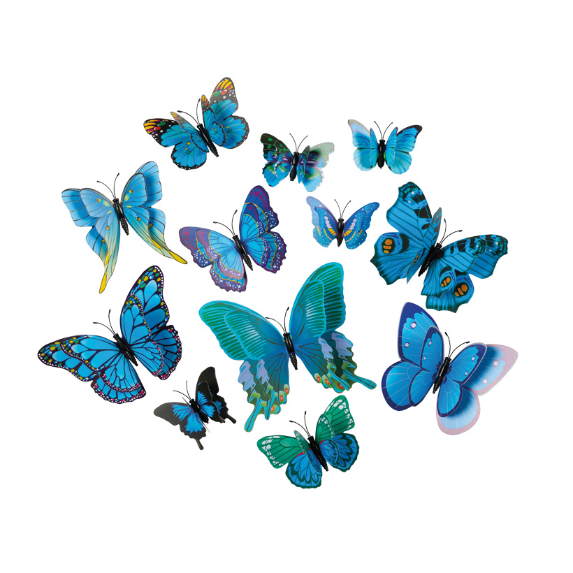 3D Butterflies, 6-12cm 12-fold, out of plastic, in a bag, with magnet including adhesive dots