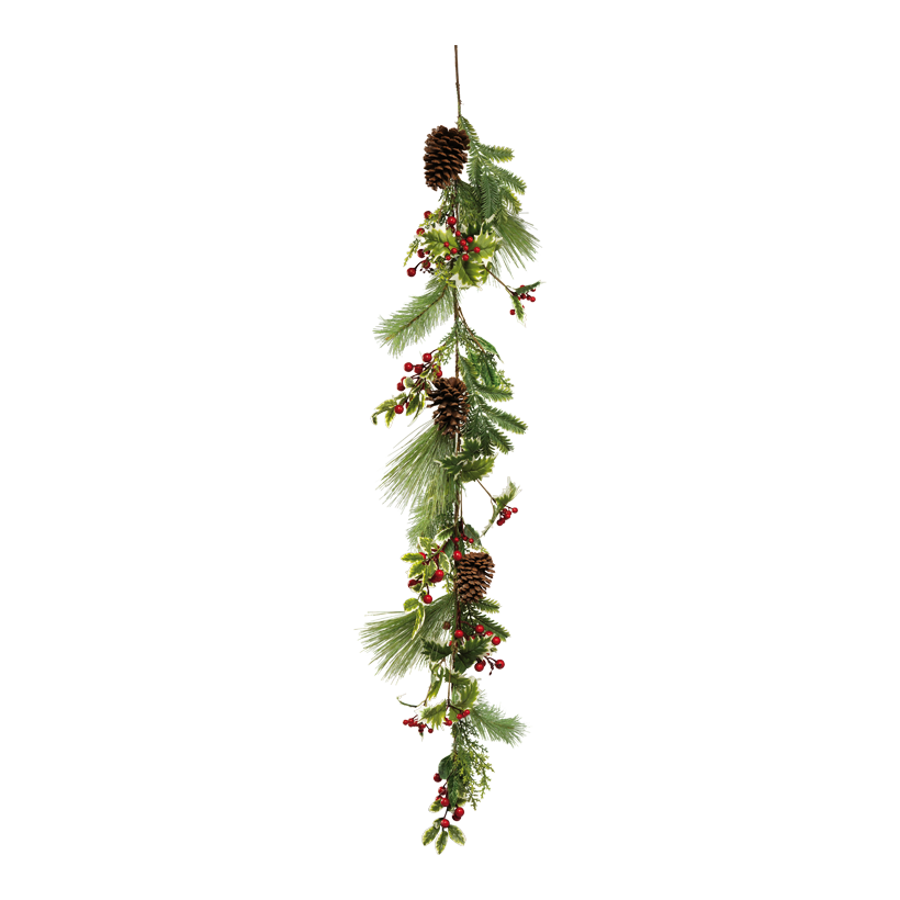 Fir garland with berries, 160cm out of styrofoam/plastic, pine cones ⌀ 8cm