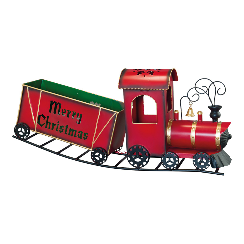 Zug, 77x18x35cm mit 1 Waggon, auf Schiene, aus Metall