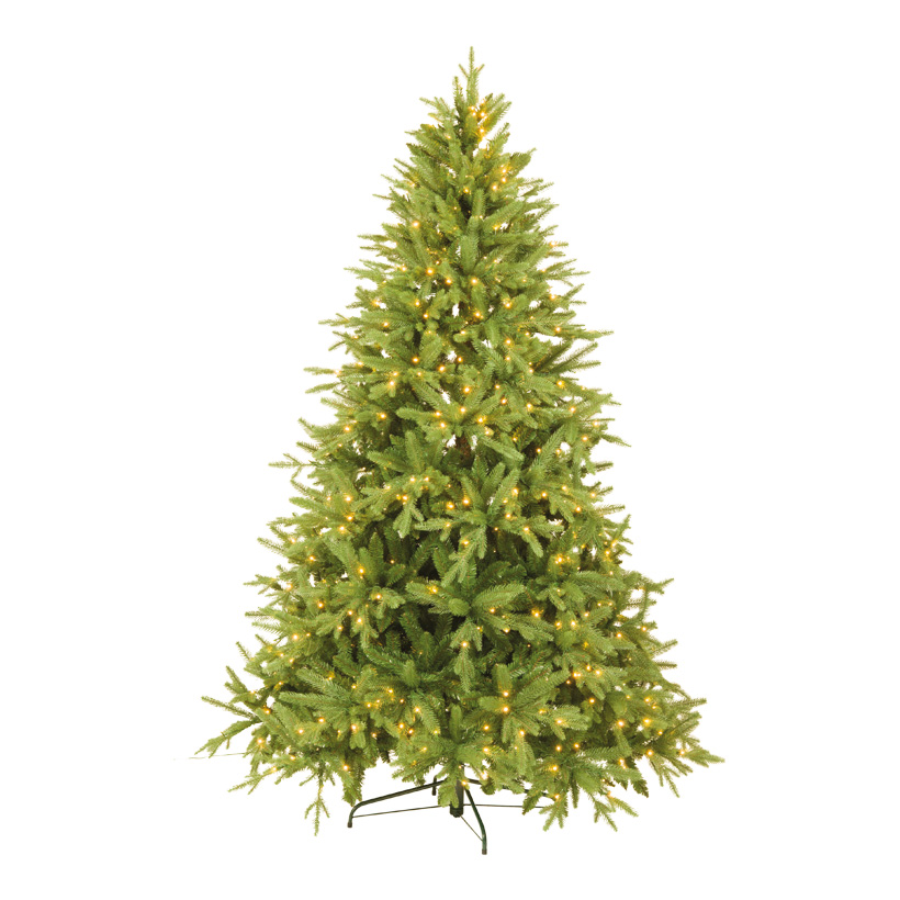 Edeltanne, PE/PVC-Mix, 240cm Ø ca.155cm mit 3.859 Tips, Verhältnis 33% PE/67% PVC, mit 900 warm weißen LEDs, 3-teilig + Metallständer, für Innen