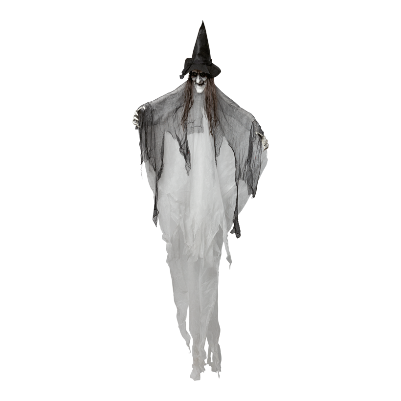 Hexenfigur, 265x170x20cm 2x AAA Batterien erforderlich aus Stoff/Kunststoff, bewegliche Arme, mit LEDs
