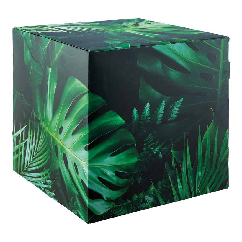 # Cube à motif " Jungle ", 32x32x32cm Croix carton intérieur pour stabilisation, haute qualité impression et matériel, 450g/m²,en carton, pliable