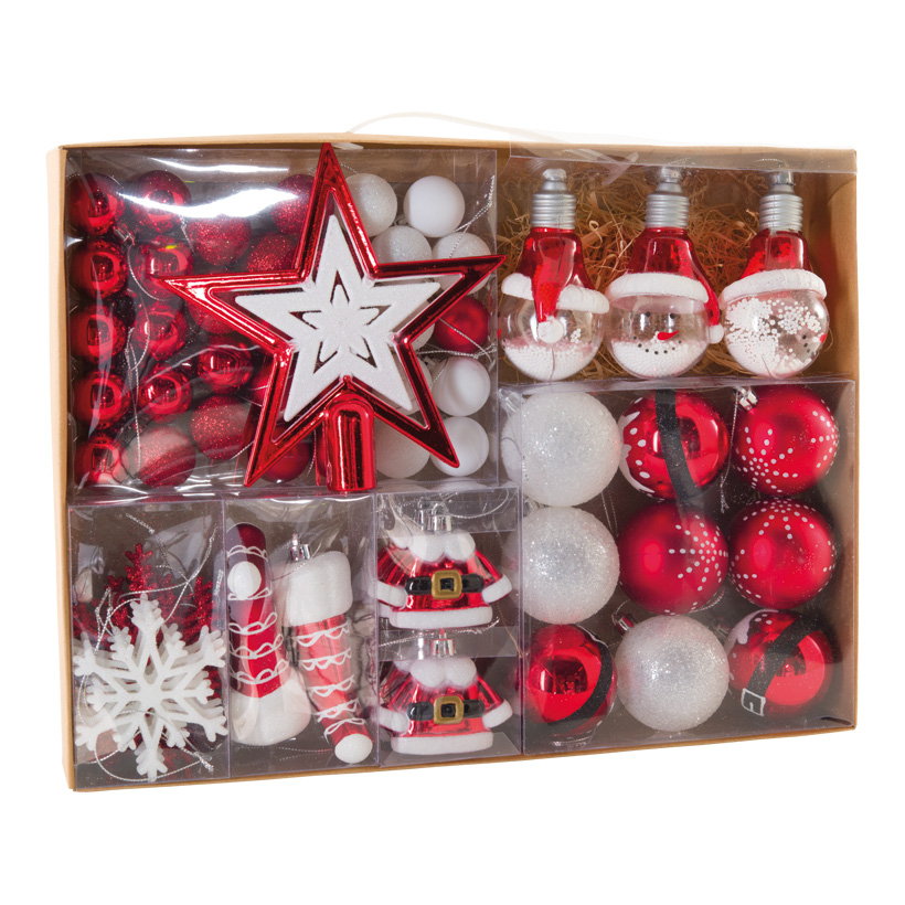 Assortiment décorations pour arbres, 70-fois, en plastique, avec fenêtre, étoiles & pères Noël