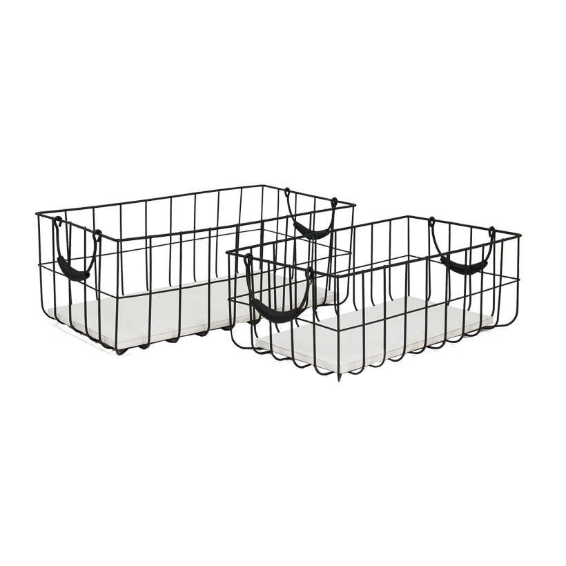 # Metal baskets, 35x20x13,5cm + 41x22x16cm, set of 2, rectangular, with wooden lid