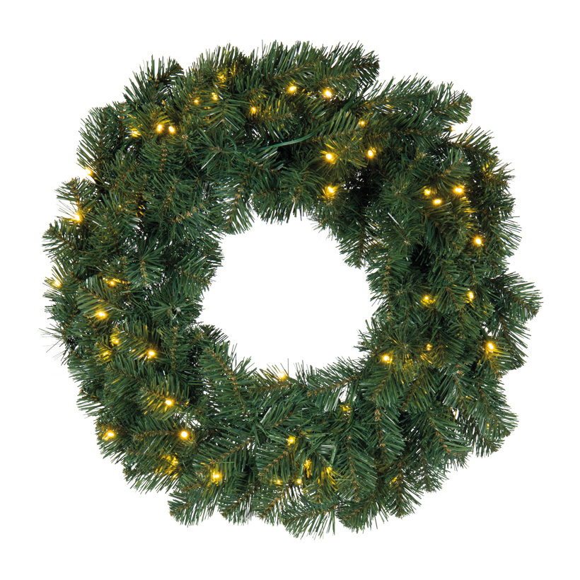 Couronne de sapin, Ø 60cm 150 tips, 60 LEDs, en plastique, connectable, pour l'extérieur  (IP44 trafo)