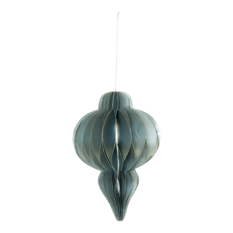 Ornament, 30cm tropfenförmig, faltbar, mit Hänger, aus Papier, mit silber glitzernden Rändern, Magnetverschluss