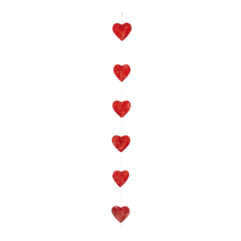 Heart garland, Ø 15cm, 180cm, 6-fold, flat, wire, sisal
