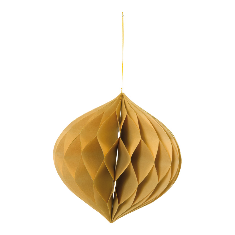Ornament, 25cm zwiebelförmig, faltbar, mit Hänger, aus Papier, mit gold glitzernden Rändern, mit Magnetverschluss