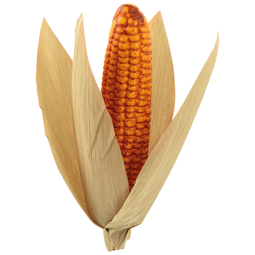 Dried corn cob, with leaves, 26cm out of styrofoam and artificial silk