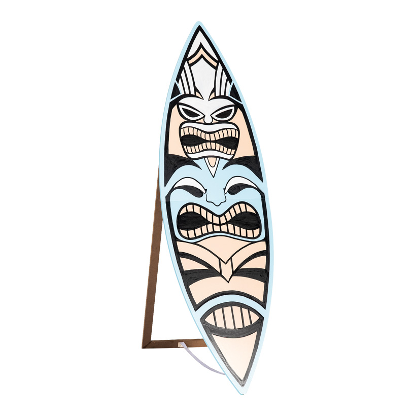 Surfboard, 170x50cm 0 bedruckt mit "Tiki"-Motiv, klappbar, aus Holz