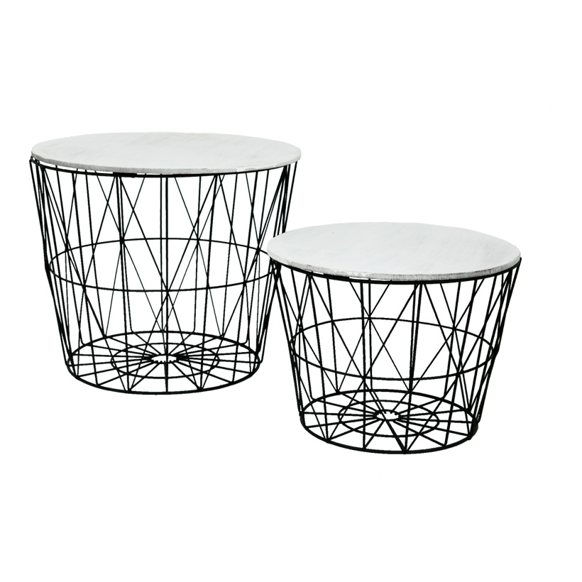 # Metal baskets, 34x34x29cm 28x28x21cm set of 2, round, with wooden lid