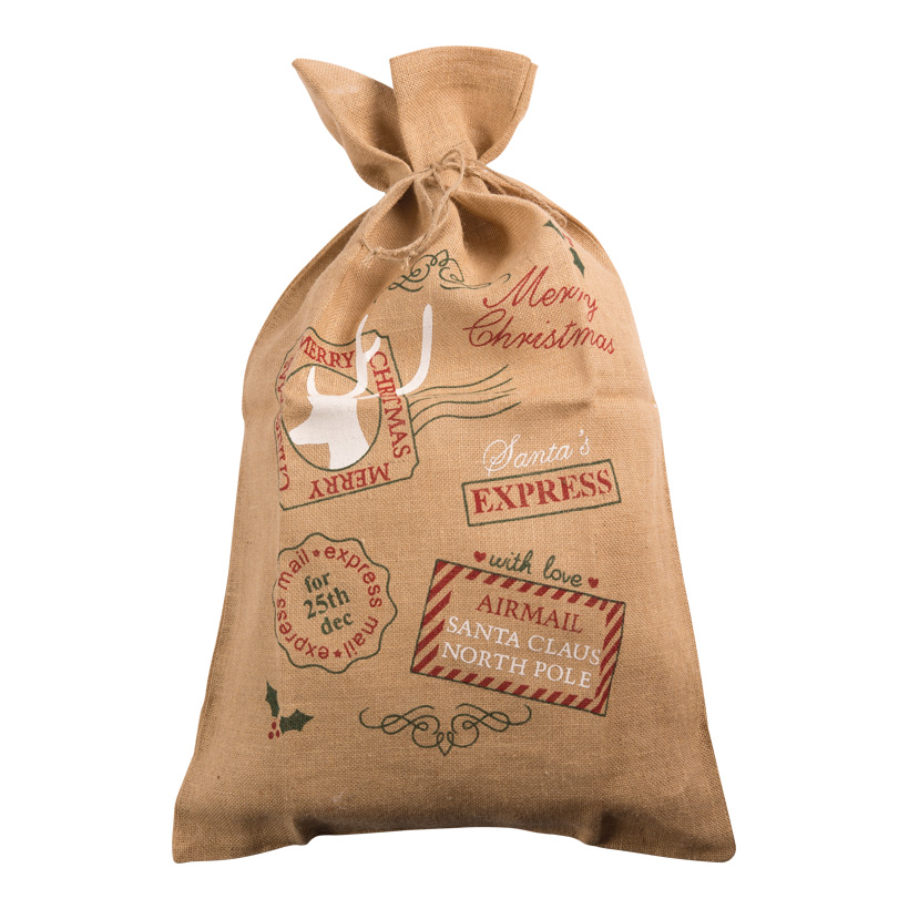 Jute gift bag, 80x50cm Santa Express, printed, for lacing