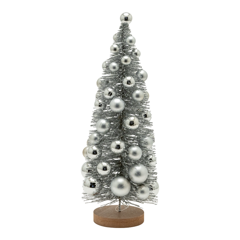 Tannenbaum mit Weihnachtskugeln, 42cm Standfuß: Ø 10cm aus Kunststoff, beglittert