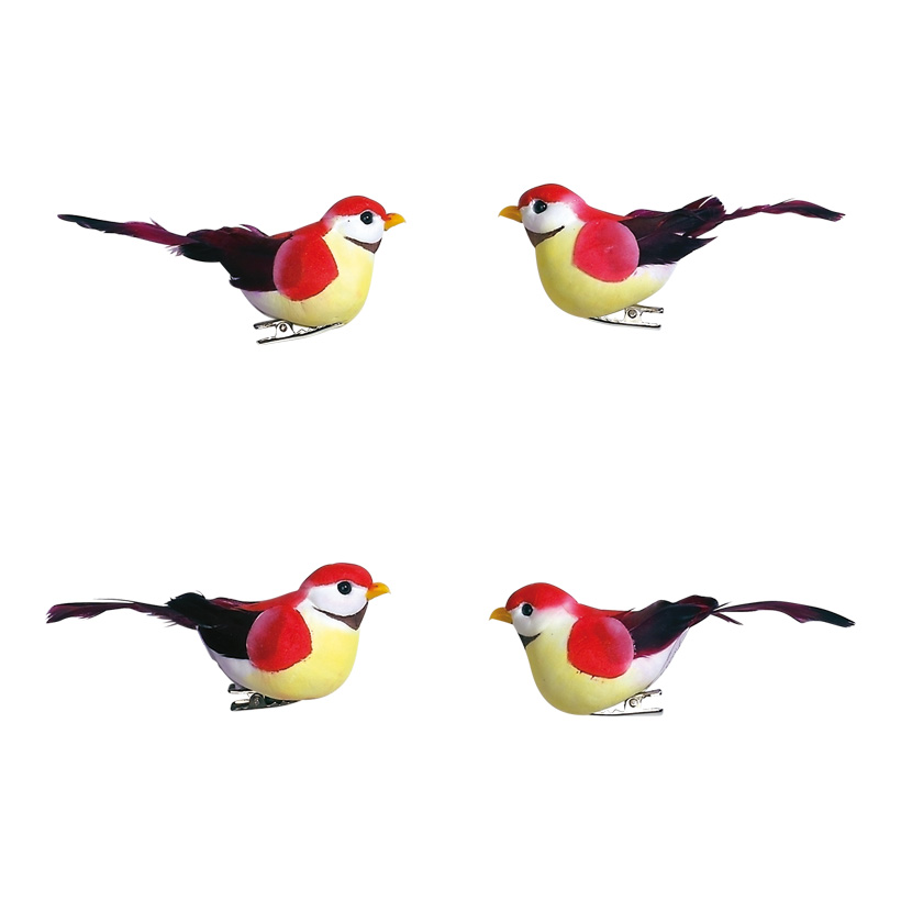 # Oiseaux 9,5x3,5 x4,5 cm mousse/plumes, 4 pcs./set