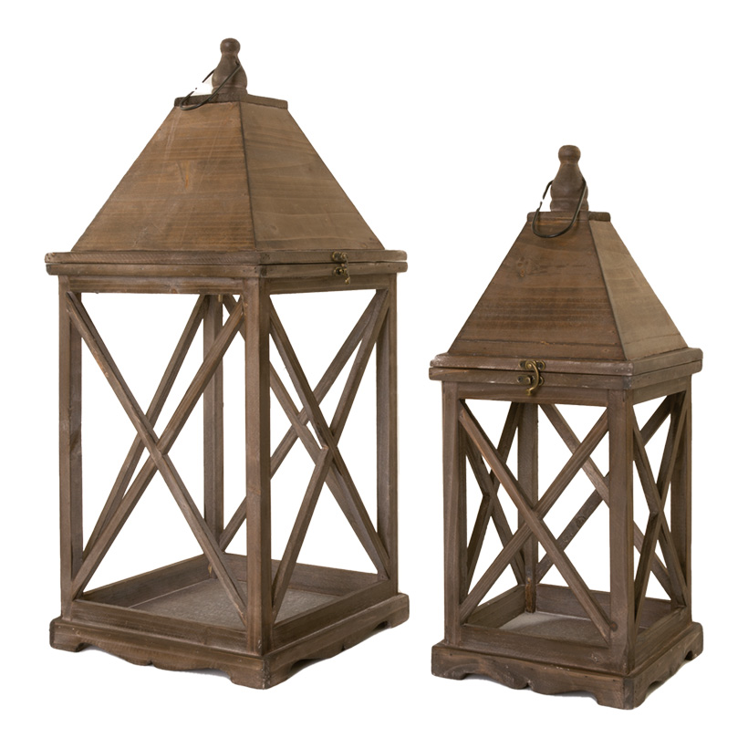 Wooden lanterns, 21x21x51cm 28x28x64cm XXL, set of 2, nested, without windows