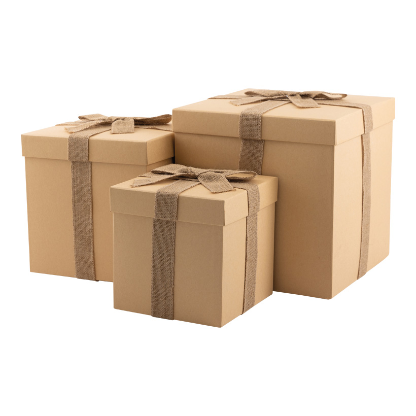 Geschenkboxen, 30x30x30cm,25x25x25cm 20x20x20cm 3 Stk./Set, mit Jute Schleife, ineinander passend
