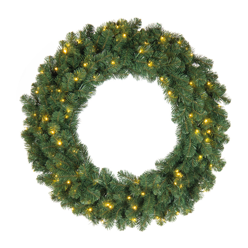 Couronne de sapin, Ø 90cm 320 Tips, 120 LEDs, en plastique, connectable, pour l'extérieur (trafo IP44)