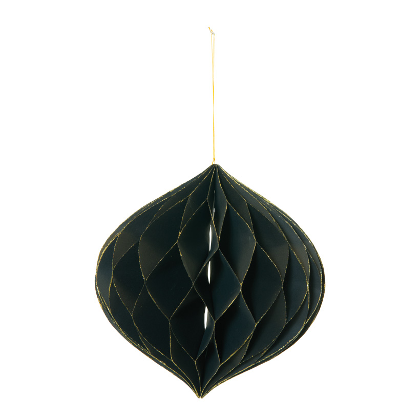 Ornament, 25cm zwiebelförmig, faltbar, mit Hänger, aus Papier, mit gold glitzernden Rändern, mit Magnetverschluss
