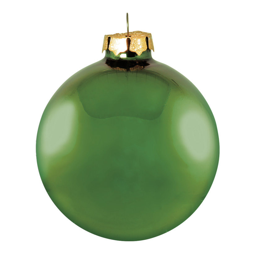 # Christmas balls, green shiny, Ø 8cm, made of glass, 6 pcs./blister