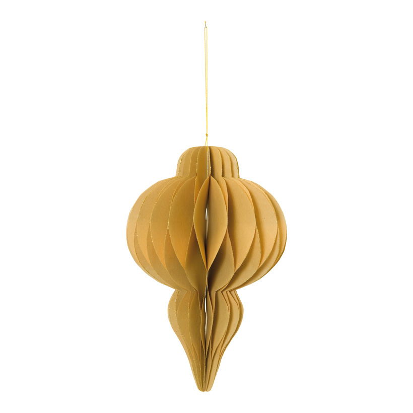 Ornament, 30cm tropfenförmig, faltbar, mit Hänger, aus Papier, mit gold glitzernden Rändern, mit Magnetverschluss