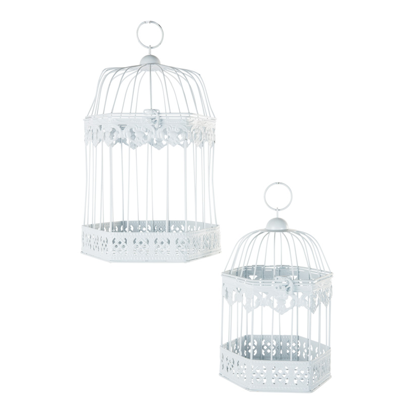 Bird cage, H:40cm Ø24cm, H:30cm Ø19cm, 2pcs./set, hexangular, metal