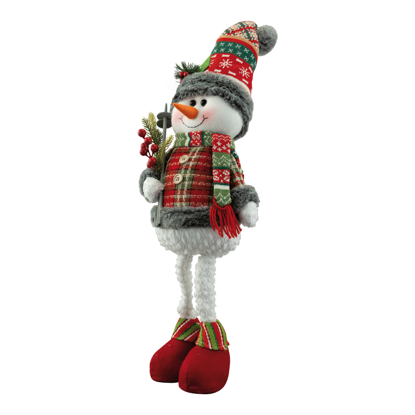 Bonhomme de neige avec bâtons de ski, 74x24x16cm en plastique,/tissu, debout