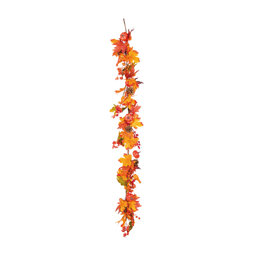 Herbstgirlande, 150cm aus Kunststoff/Kunstseide, mit Beeren, Kürbisse und Tannenzapfen