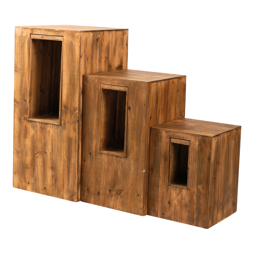 Podest, ÷ffnung: 40x20cm, 30x15cm, 20x10cm L: 40x40x80cm, M: 35x35x60cm, S: 30x30x40cm 3 Stück im Satz, aus Holz, ineinander passend