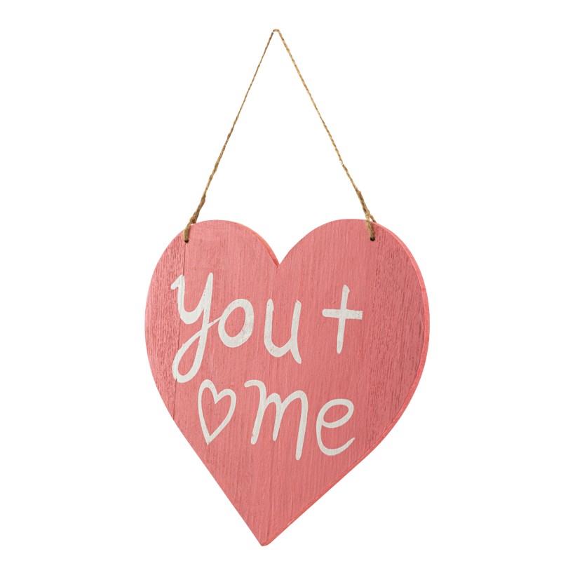 Herz mit Schriftzug "you + me", 26x25cm einseitig bedruckt, aus Holz, zum Hängen