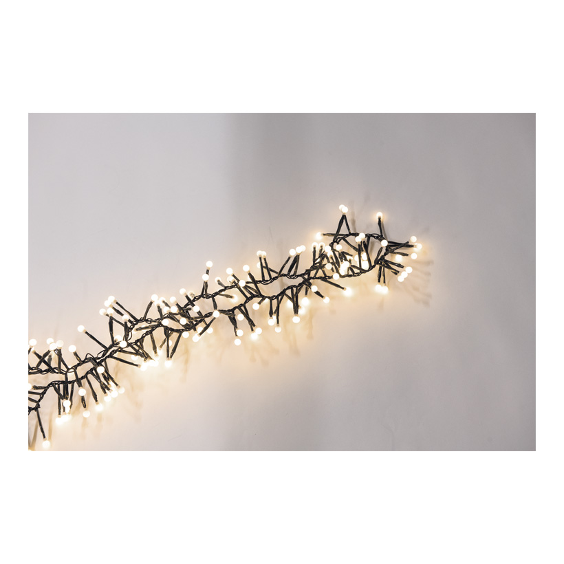 Cluster-Lichterkette mit 192 Kugel-LEDs, 200cm IP44 Stecker für außen, 4xkoppelbar, 8 Progr. m. Memoryfunktion,  5m Zuleitung, 1-farbige LEDs, Kabelfarbe: grün