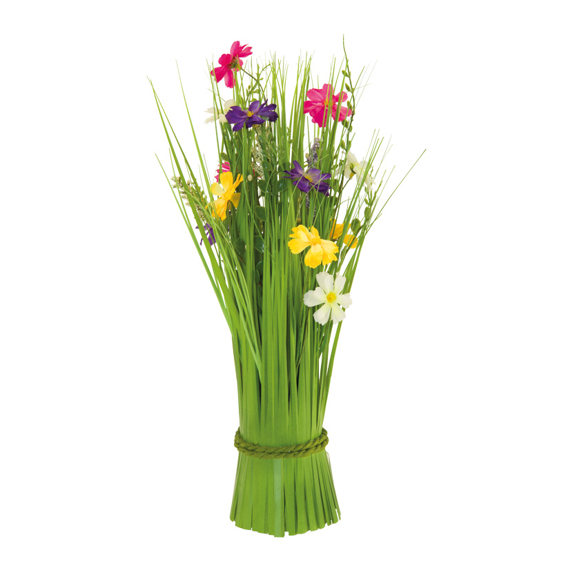 Bundle of grass with spring flowers, 45cm Ø25cm out of plastic/artificial silk