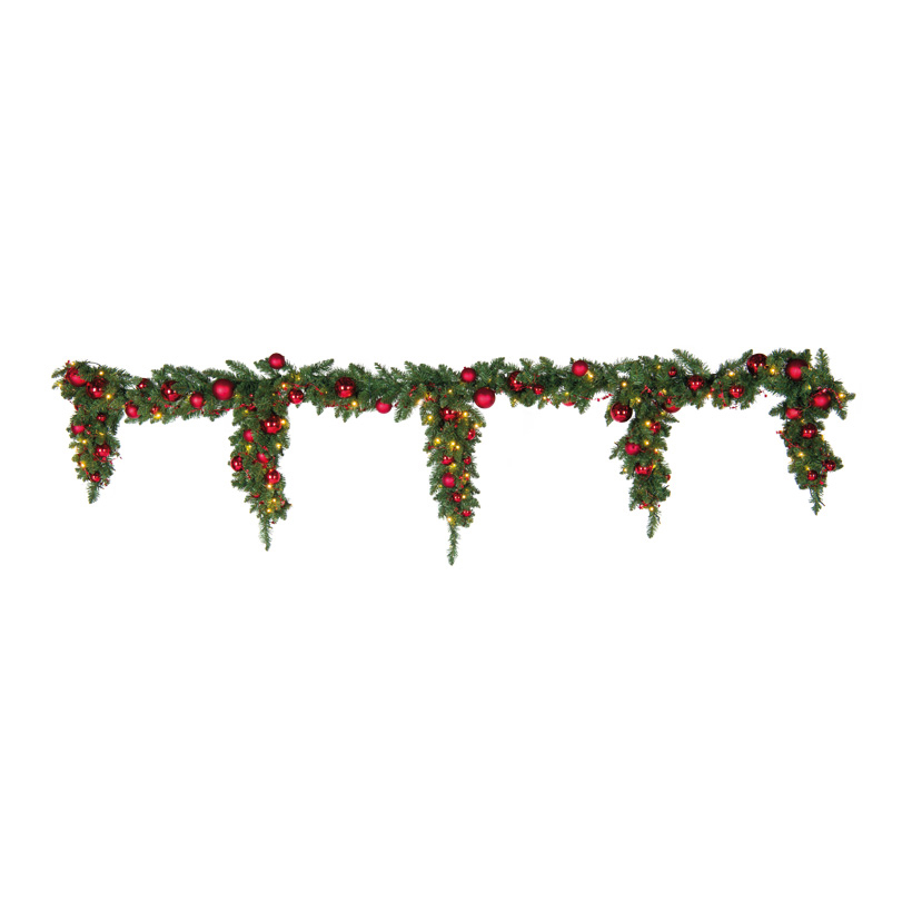 Noble fir frieze, 270cm Ø 25cm, Zapfenlänge: 50/60/70/60/50cm 60 balls, out of plastic, 100 LEDs, red star wire