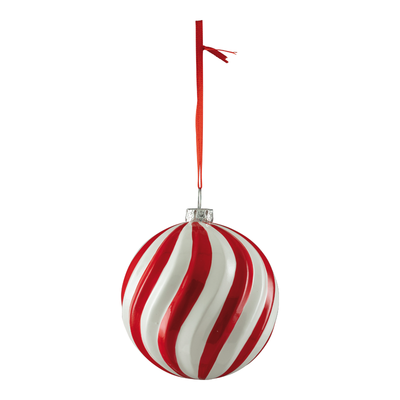 Ornament, Kugel, Ø 8cm aus Kunststoff, wellenförmig, mit Hänger