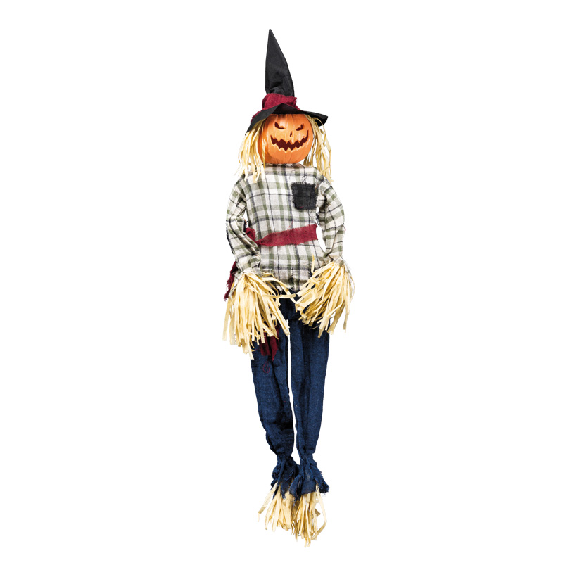 Scarecrow, 130cm out of plastic/textile/paper, with pumpkin head, hanger
