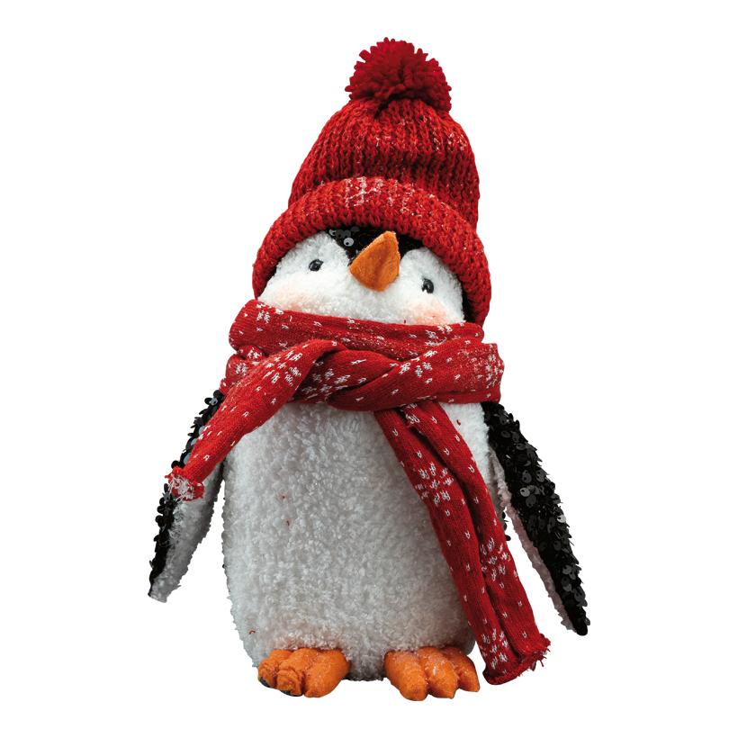 Pinguin, 30x24x15cm aus Styropor/Stoff, beglittert, mit Pailletten, Schal abnehmbar