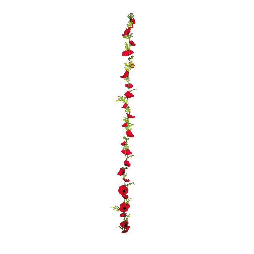 Mohnblütengirlande, 180cm mit 23 Blütenköpfen und  Blättern